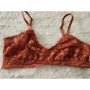 Victoria's Secret Floral Lace Plunge Bralette Terracotta Orange‎ Unlined Size L